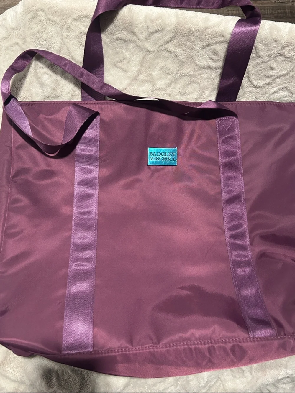 Badgley Mischka Plum Satin Tote Bag
